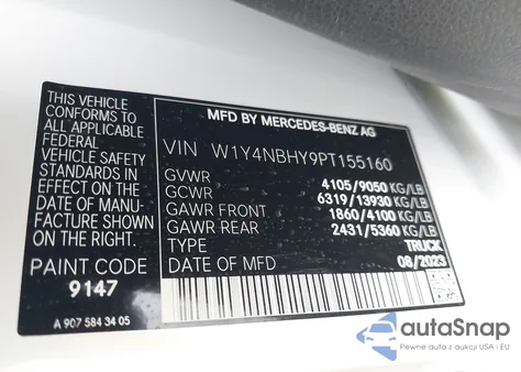 2023 Mercedes-Benz Sprinter 2500 Standard Roof 4-Cyl Diesel Ho z USA, uszkodzony, nr VIN W1Y4NBHY9PT155160